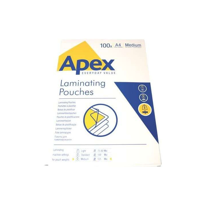 Fellowes Pack de 100 Fundas para Plastificar Brillo A4 - 125 Micras - Resistente al Agua - Transparente