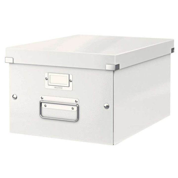 Leitz Click & Store WOW Caja Organizadora Mediana - Asas de Metal - 85% Carton Reciclado - Hasta 9kg de Capacidad - Color Blanc