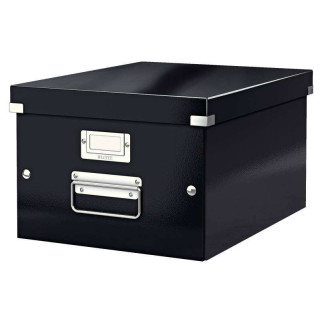 Leitz Click & Store WOW Caja Organizadora Mediana - Asas de Metal - 85% Carton Reciclado - Hasta 9kg de Capacidad - Color Negro