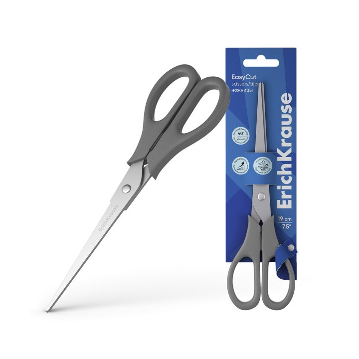 ErichKrause EasyCut Tijeras de Acero Inoxidable 19cm - Doble Afilado Avanzado - Colores Surtidos Aleatorios