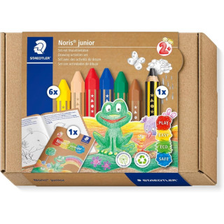 Staedtler Noris Junior Conjunto de Actividades Pack de 6 Ceras de Colores + Lapiz de Grafito Extragrueso + Folleto de Actividad