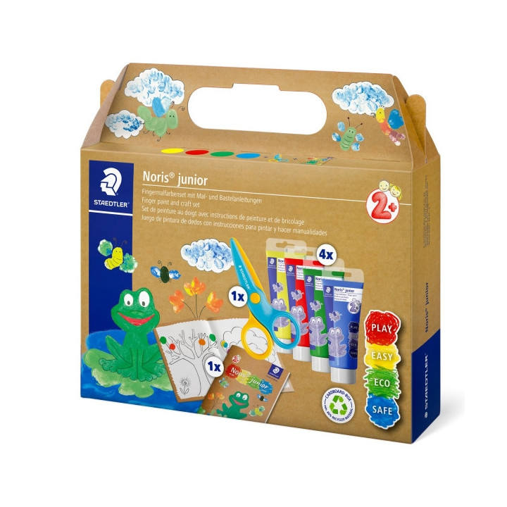 Staedtler Noris Junior Conjunto de Actividades Pack de 4 Tubos de Pintura Deos 75ml + Tijera + Folleto de Actividades - Colores
