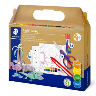 Staedtler Noris Junior Conjunto de Manualidades Pack de 9 Cera Jumbo Noris + Barra de Pegamento + Tijeras + 4 Plantillas para M