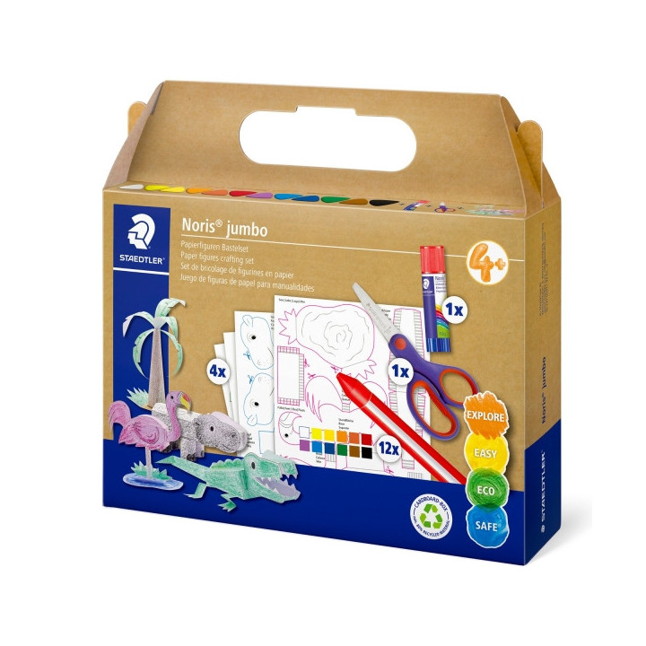 Staedtler Noris Junior Conjunto de Manualidades Pack de 9 Cera Jumbo Noris + Barra de Pegamento + Tijeras + 4 Plantillas para M