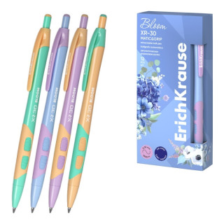 Erichkrause Bloom XR-30 Matic&Grip Pastel Boligrafo Retractil - Punta de Bola 0.7mm - Trazo de 0.35mm - Tinta Azul - Grip de Ag