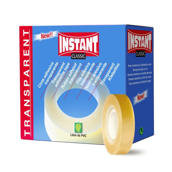 Instant Classic Cinta Adhesiva Transparente 12mm x 33m - Libre de PVC - Transparente