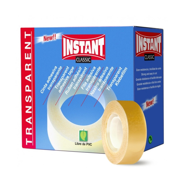 Instant Classic Cinta Adhesiva Transparente 19mm x 33m - Libre de PVC - Transparente