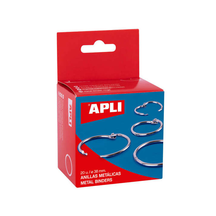 Apli Anillas Articuladas Metalicas 38mm - Acabado Niquelado Duradero - Ideal para Encuadernacion y Scrapbooking - Caja con 20 A