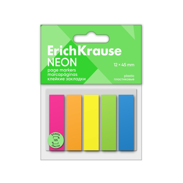 ErichKrause Pack de 5 Blocs de 25 Marcadores de Pagina de Plastico 12x45mm - Colores Amarillo