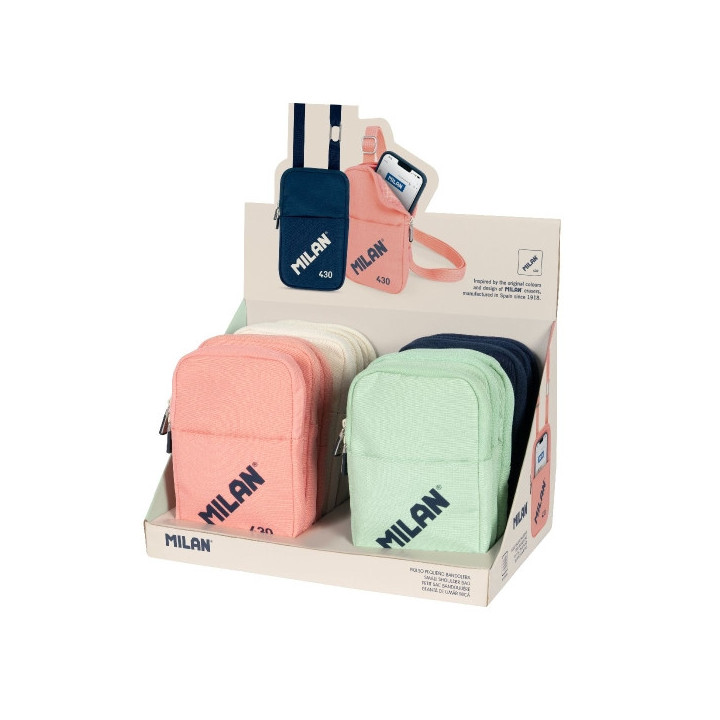 Milan Coleccion 430 Expositor con 12 Bolsos Pequeños Bandolera - Tamaño Bolso 19x2.3x12.8cm - Cierre de Cremallera - Mosqueto