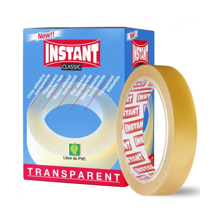 Instant Classic Cinta Adhesiva Transparente 19mm x 66m - Libre de PVC - Transparente