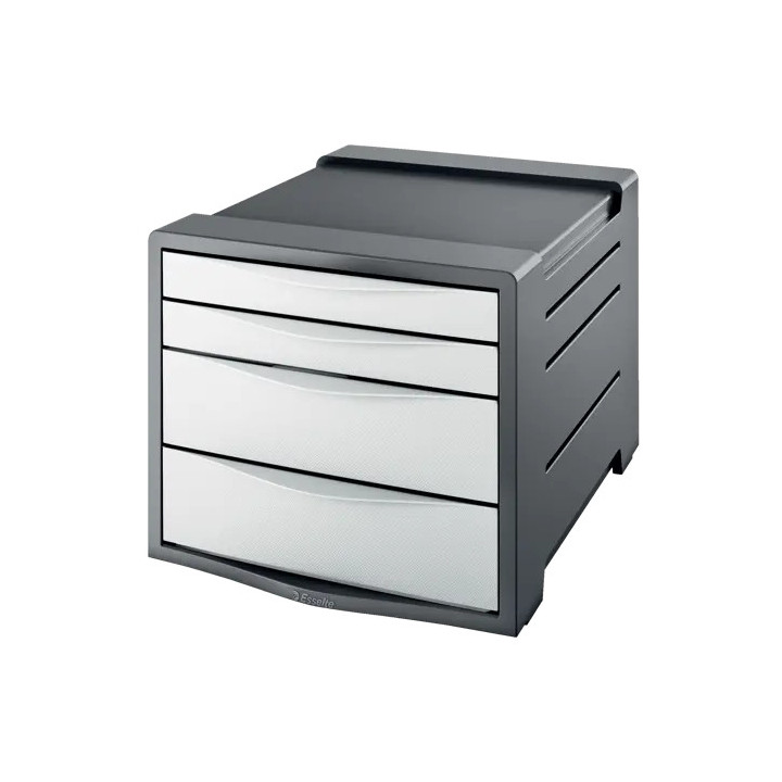 Esselte Europost Vivida Buc de 4 Cajones - 2 Medidas de Cajon - Deslizamiento Suave - Base con Goma Antideslizante - Color Gris