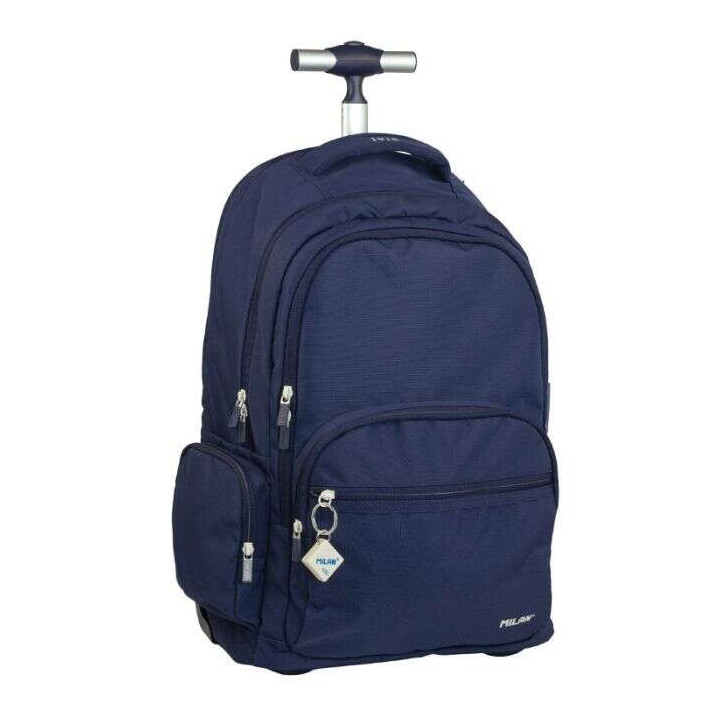 Milan Serie 1918 Mochila Escolar 25L con Carro Integrado y Mango Metalico Retractil - 3 Bolsillos Delanteros + 2 Bolsillos Late