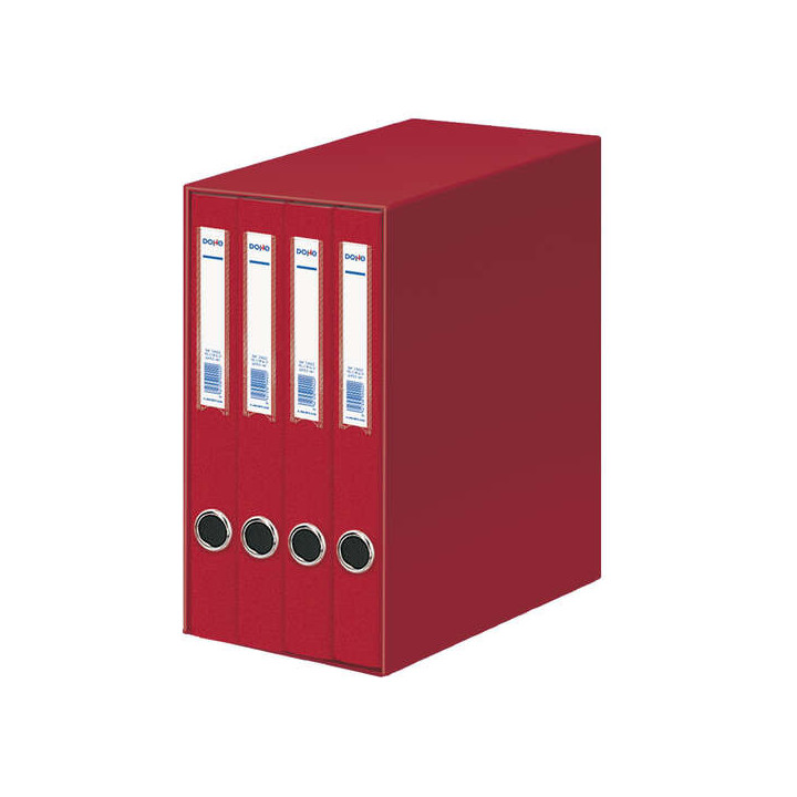 Dohe Oficolor Modulo de 4 Archivadores con Rado - Lomo Estrecho - Formato Folio - Carton Forrado - Color Rojo