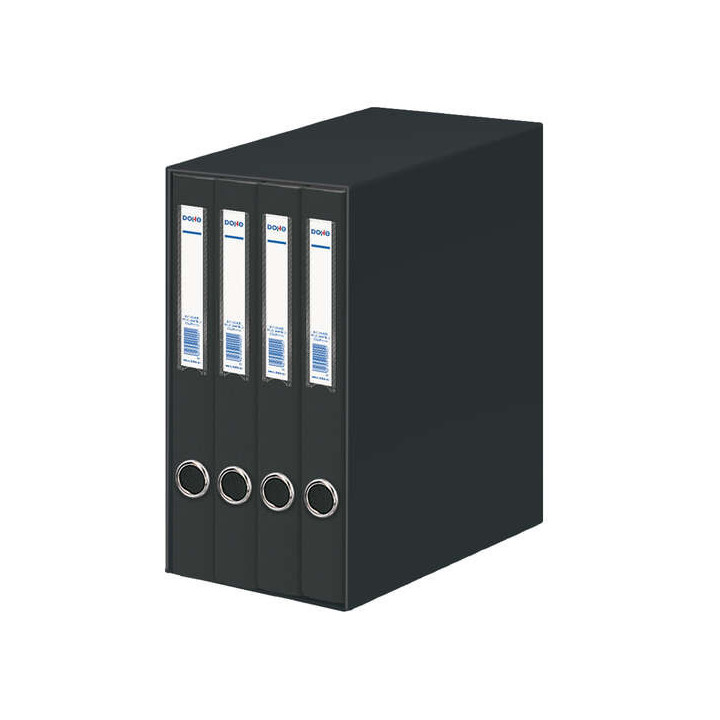 Dohe Oficolor Modulo de 4 Archivadores con Rado - Lomo Estrecho - Formato Folio - Carton Forrado - Color Negro