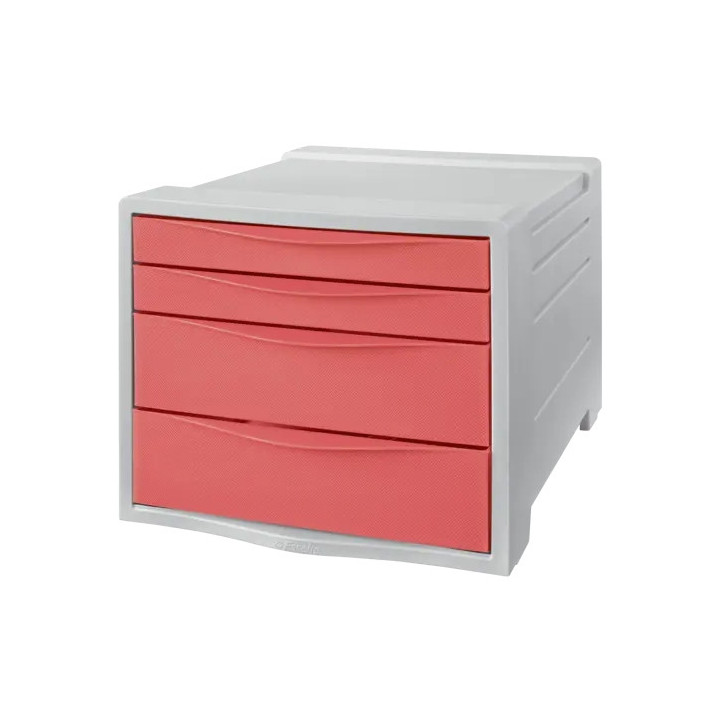 Esselte Colour'Breeze Buc de 4 Cajones - 2 Medidas de Cajon - Deslizamiento Suave - Base con Goma Antideslizante - Color Gris/C