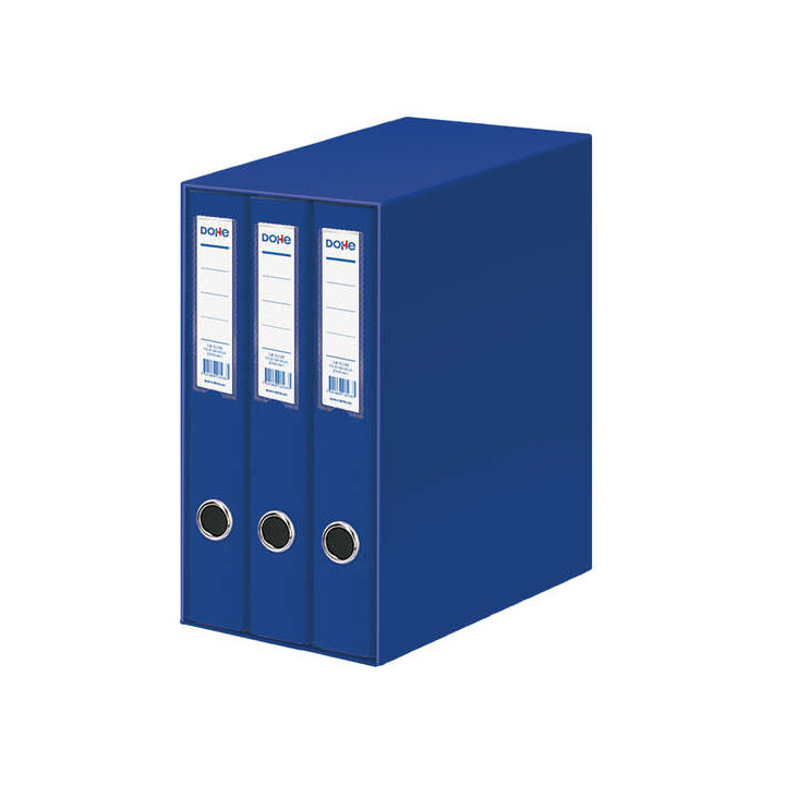 Dohe Oficolor Modulo de 3 Archivadores con Rado - Lomo Estrecho - Formato Folio - Carton Forrado - Color Azul