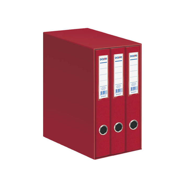 Dohe Oficolor Modulo de 3 Archivadores con Rado - Lomo Estrecho - Formato Folio - Carton Forrado - Color Rojo