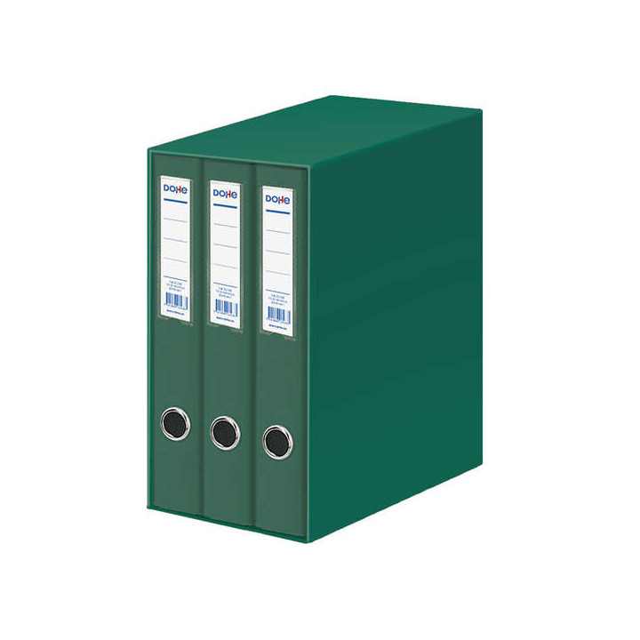Dohe Oficolor Modulo de 3 Archivadores con Rado - Lomo Estrecho - Formato Folio - Carton Forrado - Color Verde