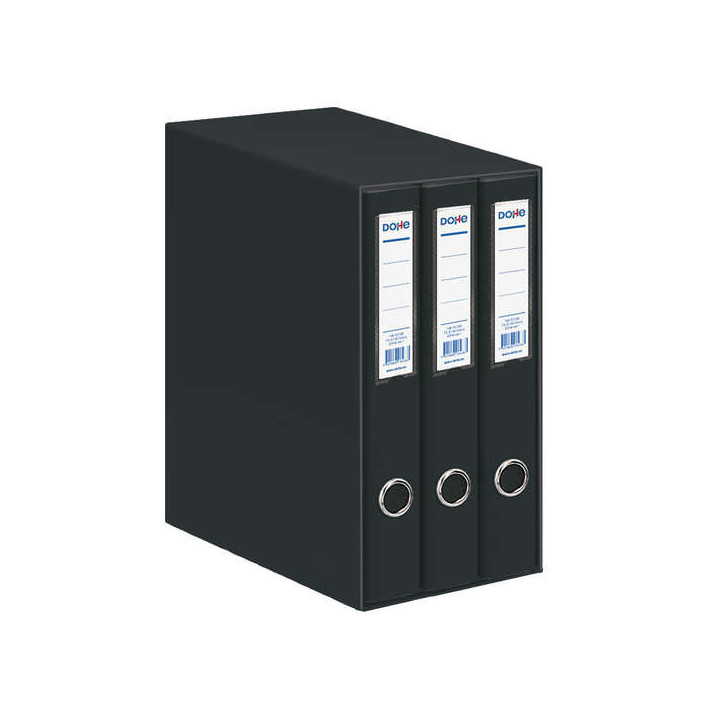 Dohe Oficolor Modulo de 3 Archivadores con Rado - Lomo Estrecho - Formato Folio - Carton Forrado - Color Negro