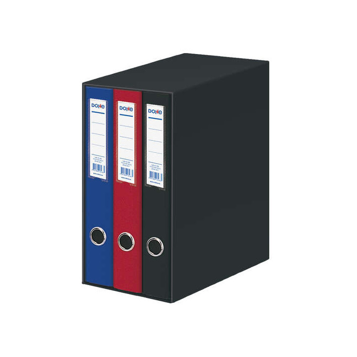 Dohe Oficolor Modulo de 3 Archivadores con Rado - Lomo Estrecho - Formato Folio - Carton Forrado - Colores Surtidos