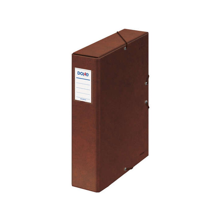 Dohe Caja para Proyectos Lomo 7cm - Carton Forrado con Papel Impreso y Plastificado - Cierre con Gomas - Color Cuero