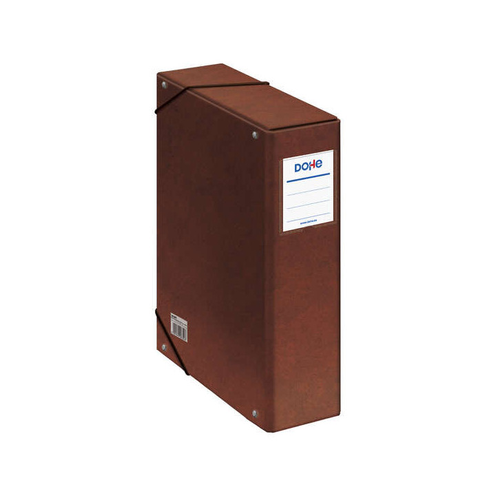 Dohe Caja para Proyectos Lomo 9cm - Carton Forrado con Papel Impreso y Plastificado - Cierre con Gomas - Color Cuero