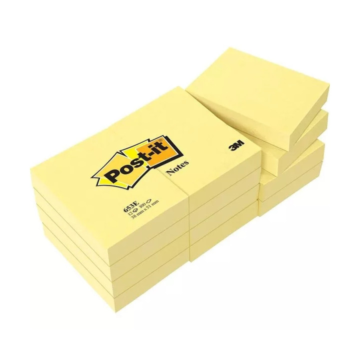 Post-it Pack de 12 Blocs de 100 Notas Adhesivas Removibles Canary Yellow 38x51mm - Papel con Certificacion PEFC - 7100172745 -