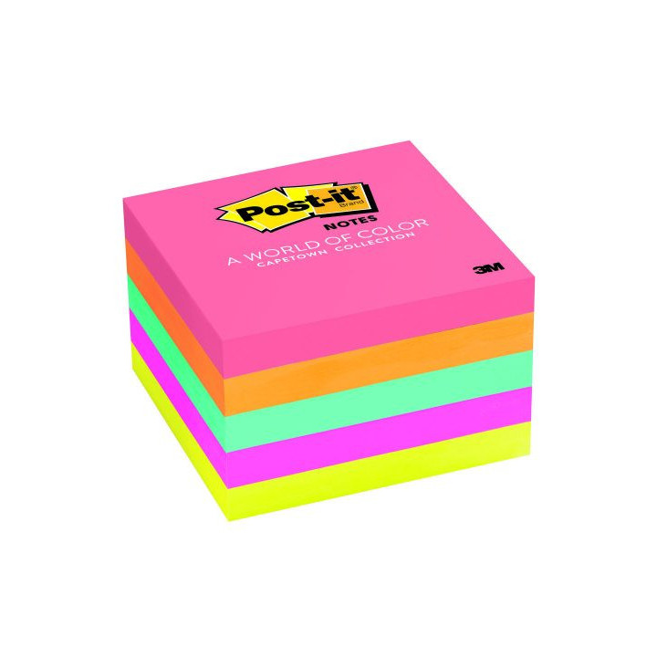 Post-it Bloc de 500 Notas Adhesivas Removibles Colores Neon 76x76mm - Papel con Certificacion PEFC - Colores Surtidos