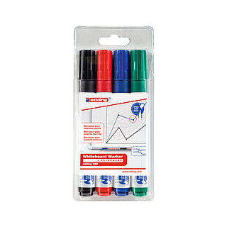 Edding 660 Pack de 4 Rotuladores para Pizarra Blanca - Punta Redonda - Trazo entre 1.5 y 3mm - Recargable - Secado Rapido - Col