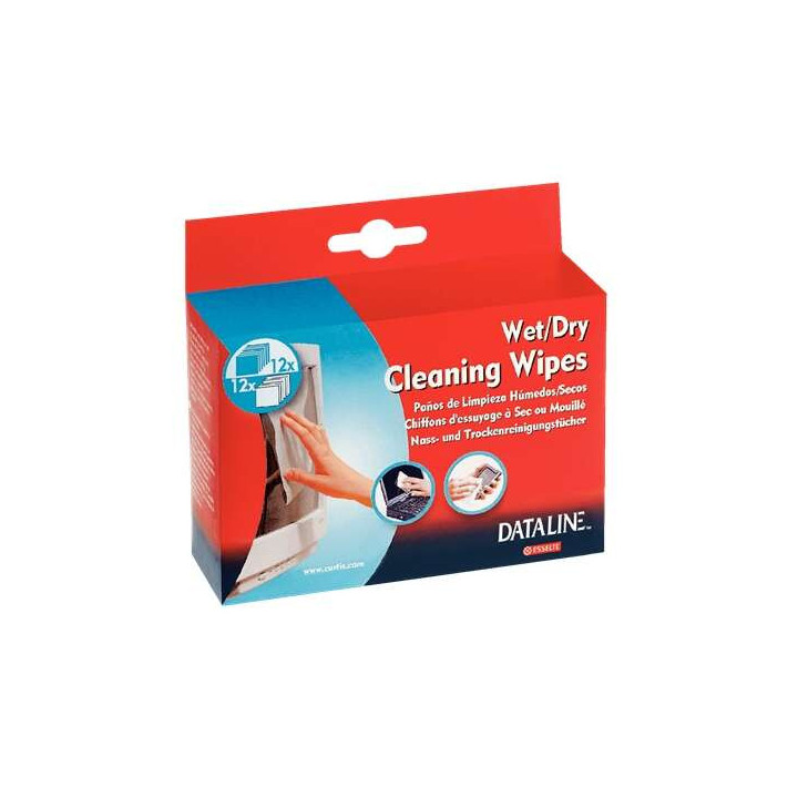 Esselte Pack de 12 Toallitas Secas y 12 Toallitas Humedas para Pantallas - Envasadas en Sobres - Eliminan el Polvo