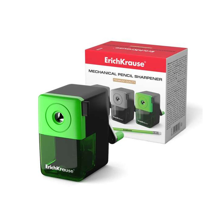 Erichkrause Sacapuntas Mecanico con Deposito - Contenedor Grande para Virutas - Mecanismo de Sujecion - Color Surtido