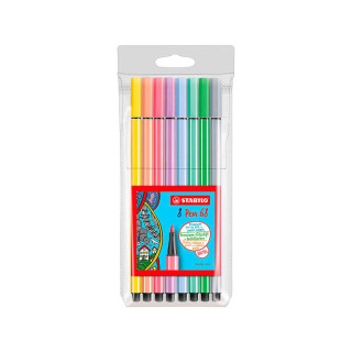 Stabilo Pen 68 Pack de 8 Rotuladores Acuarelables - Punta de Fibra - Trazo de 1mm aprox. - Tinta a Base de Agua - Capuchon Vent