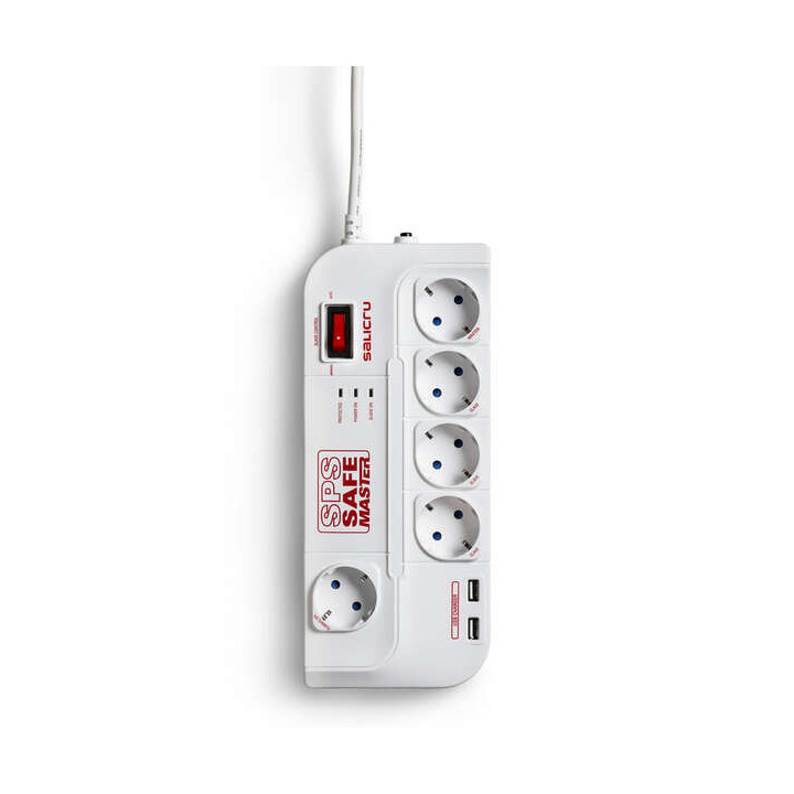 Salicru Regleta SPS SAFE Master Protectores Electricos Activos de Ultima Generacion - 5 Tomas Schuko - Color Blanco