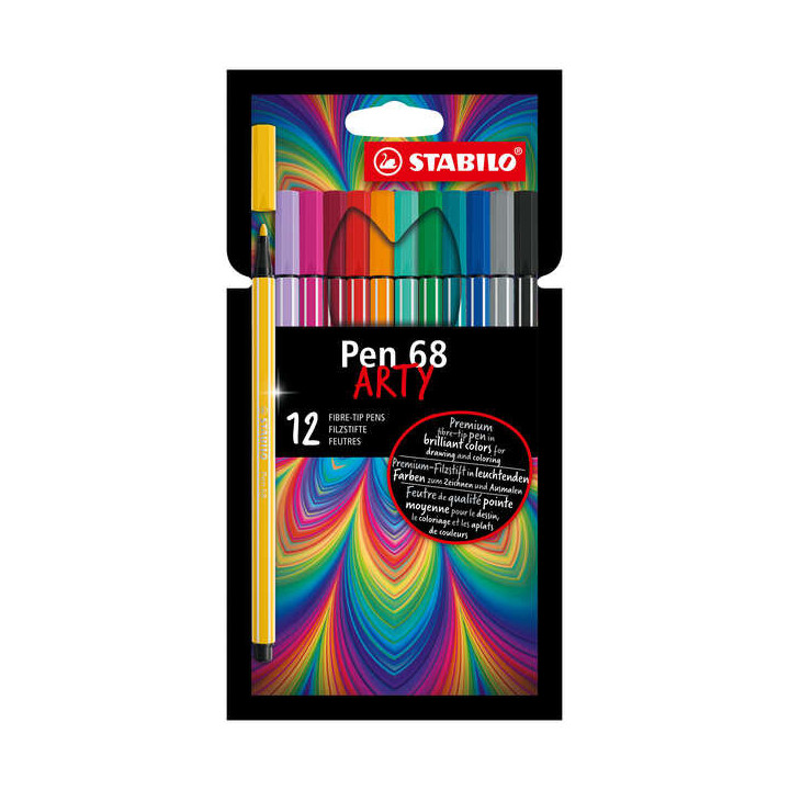Stabilo Pen 68 Arty Pack de 12 Rotuladores - Punta de Fibra - Trazo de 1mm aprox. - Tinta a Base de Agua - Capuchon Ventilado -