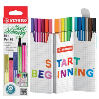 Stabilo Pen 68 Pack de 18 Rotuladores de Punta de Fibra - Trazo de 1mm aprox. - Tinta con Base de Agua - Colores Surtidos