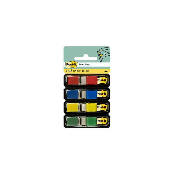 Post-it Index Pack de 4 Dispensadores con 35 Marcadores Reposicionables 11.9 x 43.2mm - Adherencia Firme - Para Marcar