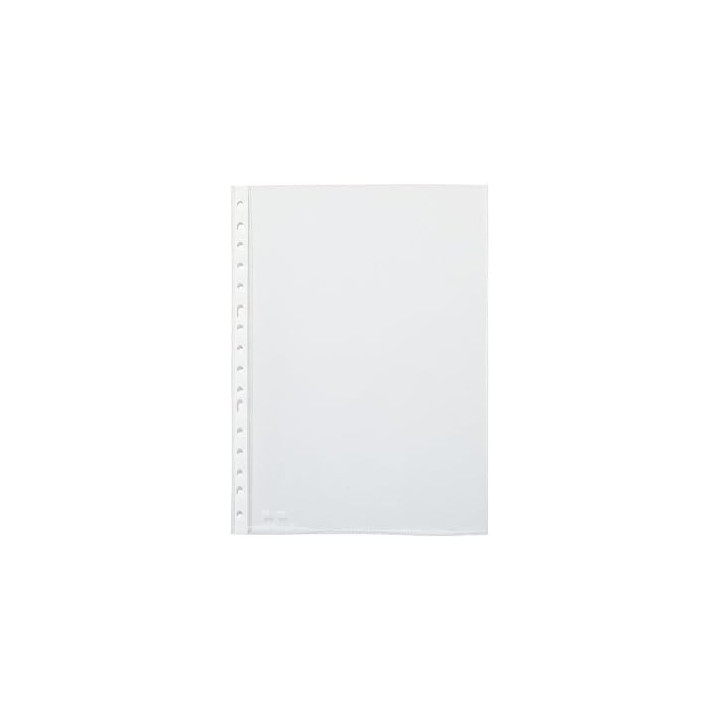 Pardo Pack de 100 Fundas Multitaladro Folio Transparentes 90 Micras - Acabado Cristal - Refuerzo en Blanco