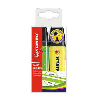 Stabilo Boss 70 Pack de 2 Marcadores Fluorescentes - Trazo entre 2 y 5mm - Recargable - Tinta con Base de Agua - Colores Surtid