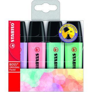 Stabilo Boss 70 Pastel Pack de 4 Rotuladores Marcadores Fluorescentes - Trazo entre 2 y 5mm - Recargable - Tinta con Base de Ag