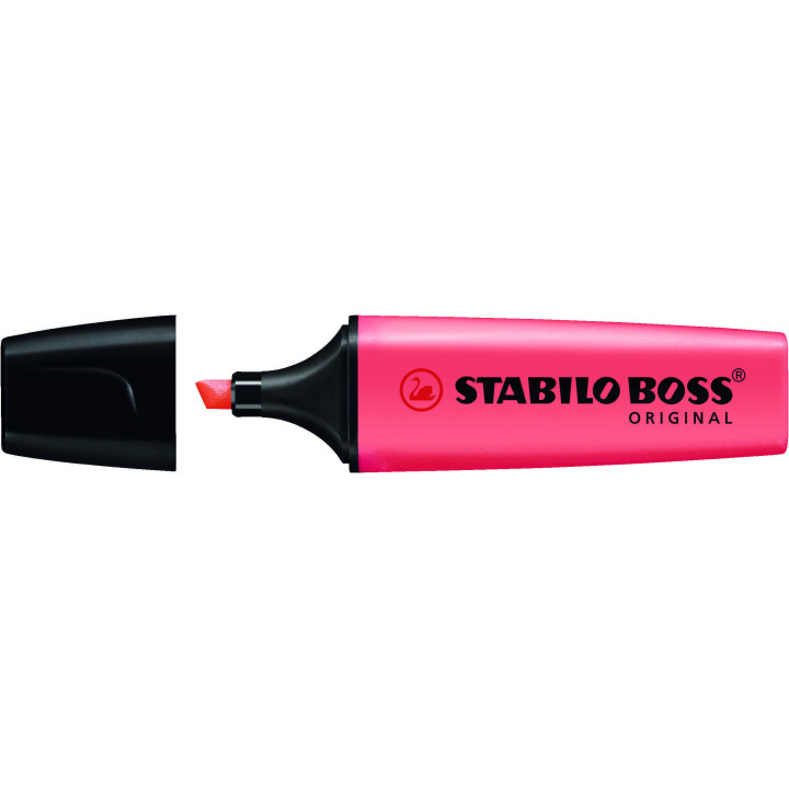 Stabilo Boss 70 Rotulador Marcador Fluorescente - Trazo entre 2 y 5mm - Recargable - Tinta con Base de Agua - Color Rojo Fluore
