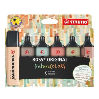Stabilo Boss Naturecolors Pack de 6 Marcadores - Trazo entre 2 y 5mm - Tinta con Base de Agua - Colores Siena