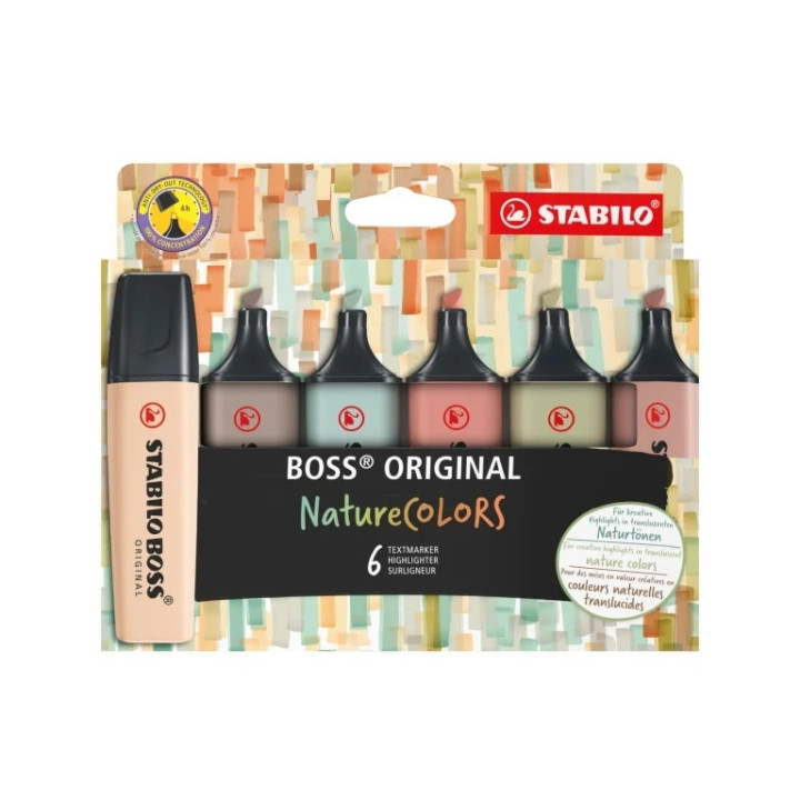 Stabilo Boss Naturecolors Pack de 6 Marcadores - Trazo entre 2 y 5mm - Tinta con Base de Agua - Colores Siena