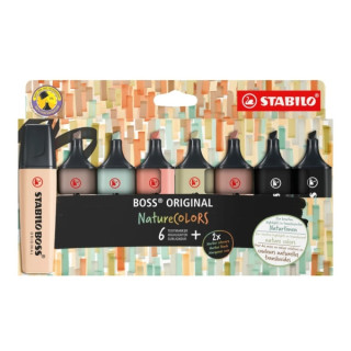 Stabilo Boss Naturecolors Pack de 8 Marcadores - Trazo entre 2 y 5mm - Tinta con Base de Agua - Colores Siena