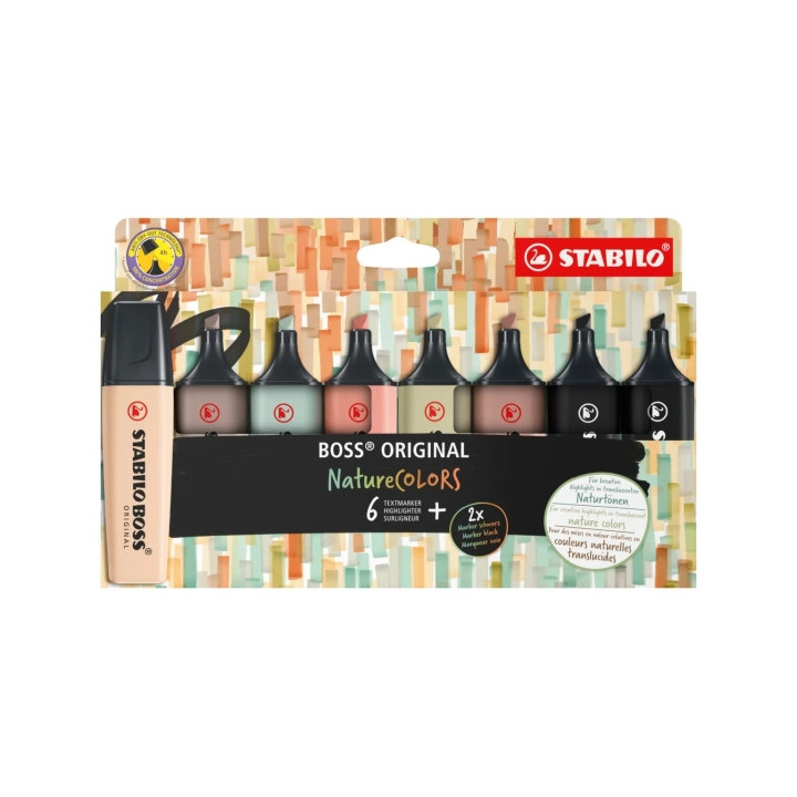 Stabilo Boss Naturecolors Pack de 8 Marcadores - Trazo entre 2 y 5mm - Tinta con Base de Agua - Colores Siena