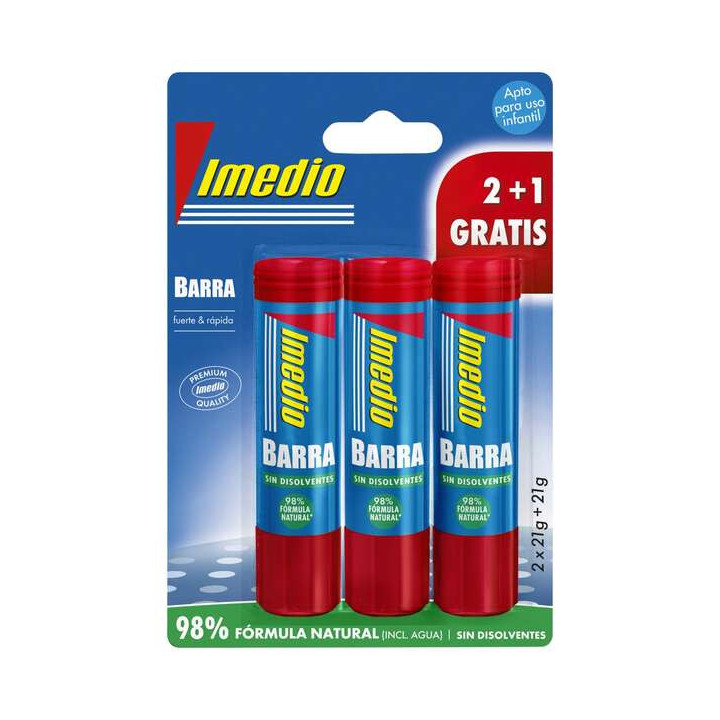 Imedio Pack de 3 Barras de Pegamento de 21grs - Sin Disolventes - Lavable - Apto para Uso Escolar