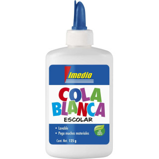 Imedio Cola Blanca Escolar 125gr - Sin Disolventes - Bote Blando Ideal para Niños - Con Espatula Incorporada