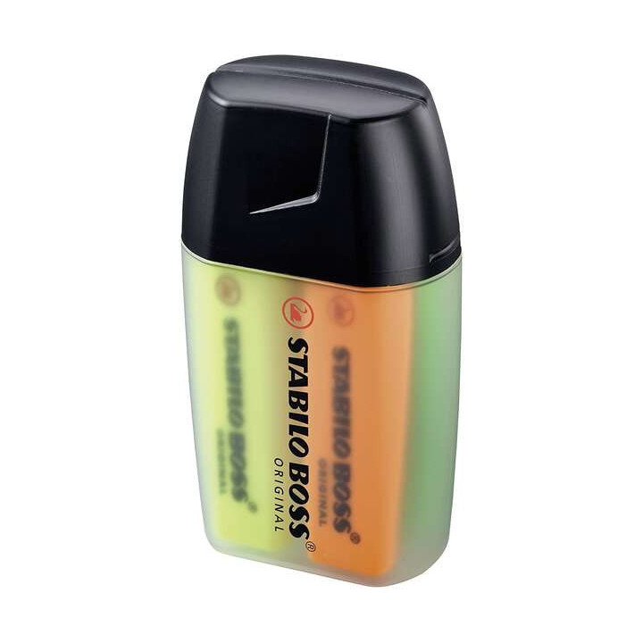 Stabilo Boss Pack de 4 Marcadores Fluorescentes - Trazo entre 2 y 5mm - Recargable - Tinta con Base de Agua - Estuche de Plasti