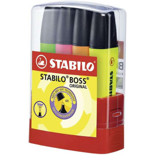 Stabilo Boss 70 Parade Set de Escritorio con 4 Marcadores Fluorescentes - Trazo entre 2 y 5mm - Recargable - Tinta con Base de