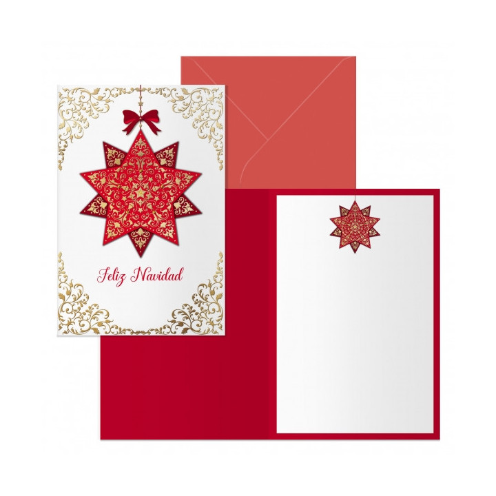 Dohe Golden Star Pack de 6 Tarjetas de Felicitacion Navideña con Sobre - Tamaño Cerrada 11.5x17cm
